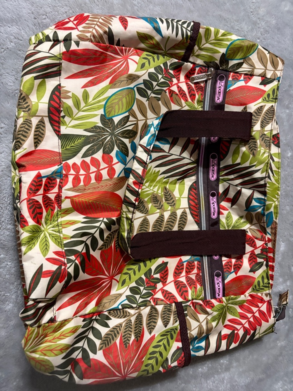 LeSportsac Cream Leaf-Print Crossbody with Pink Logo Trim